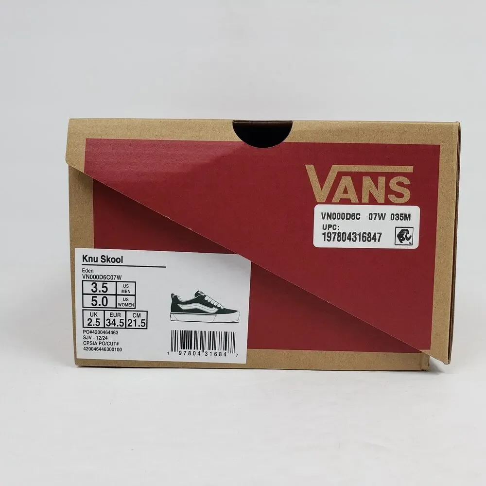 Vans Knu Skool Womens Size 5 Mens Sz 3.5 Eden Green Low Skate Sneaker Shoes
